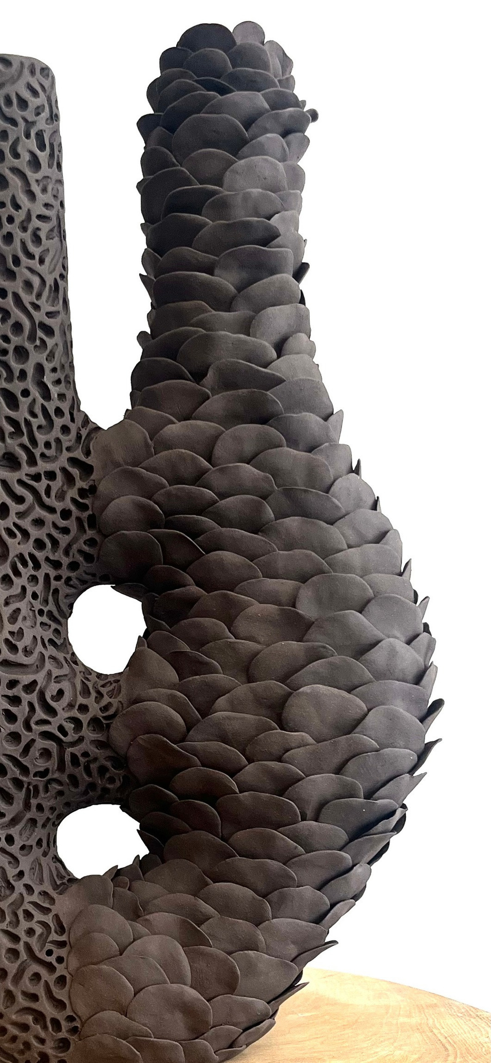 Bifröst candlestick pair, dark stoneware, hand-built sculptural form with layered surfaces — view 3